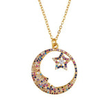 Multicolor Micro Pave CZ Necklace Copper Snake Chain Pendant