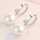 Silver Pearl Crystal Earrings 12mm High