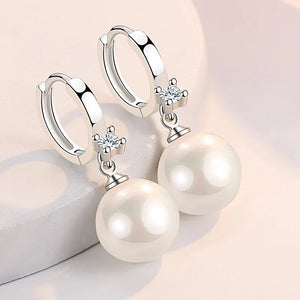 Silver Pearl Crystal Earrings 12mm High