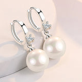 Silver Pearl Crystal Earrings 12mm High