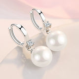 Silver Pearl Crystal Earrings 12mm High