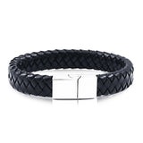 Men's Leather Bangle Bracelet Stainless Steel Charm Jewelry