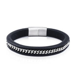 Men's Leather Bangle Bracelet Stainless Steel Charm Jewelry