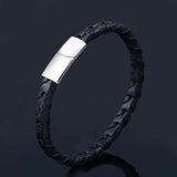 Men's Leather Bangle Bracelet Stainless Steel Charm Jewelry