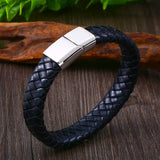 Men's Leather Bangle Bracelet Stainless Steel Charm Jewelry