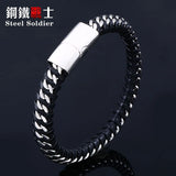 Men's Leather Bangle Bracelet Stainless Steel Charm Jewelry