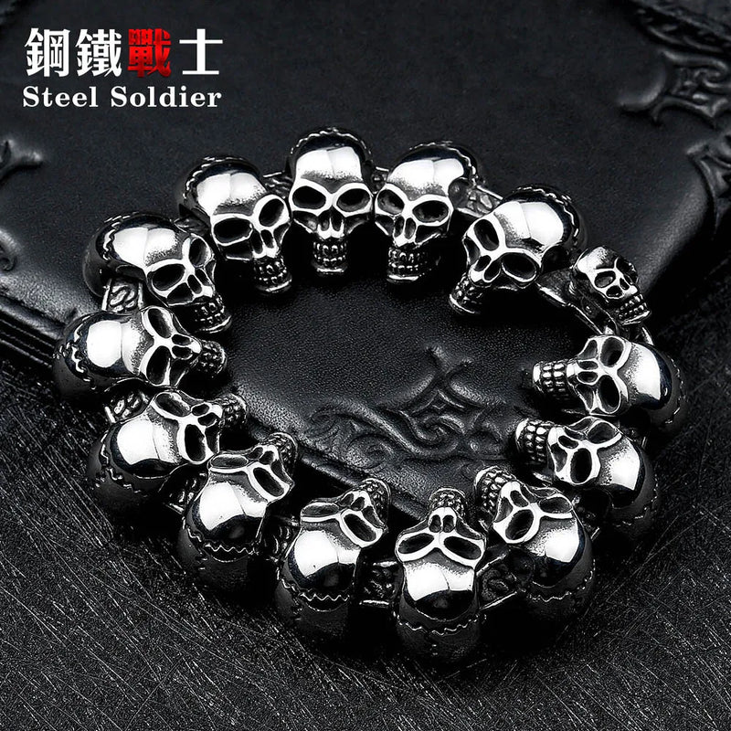 Stainless Steel Punk Skull Bracelet High Polish Men Fashion Jewelry
