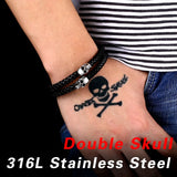 Steel Soldier Stainless Steel Punk Skull Leather Bracelet