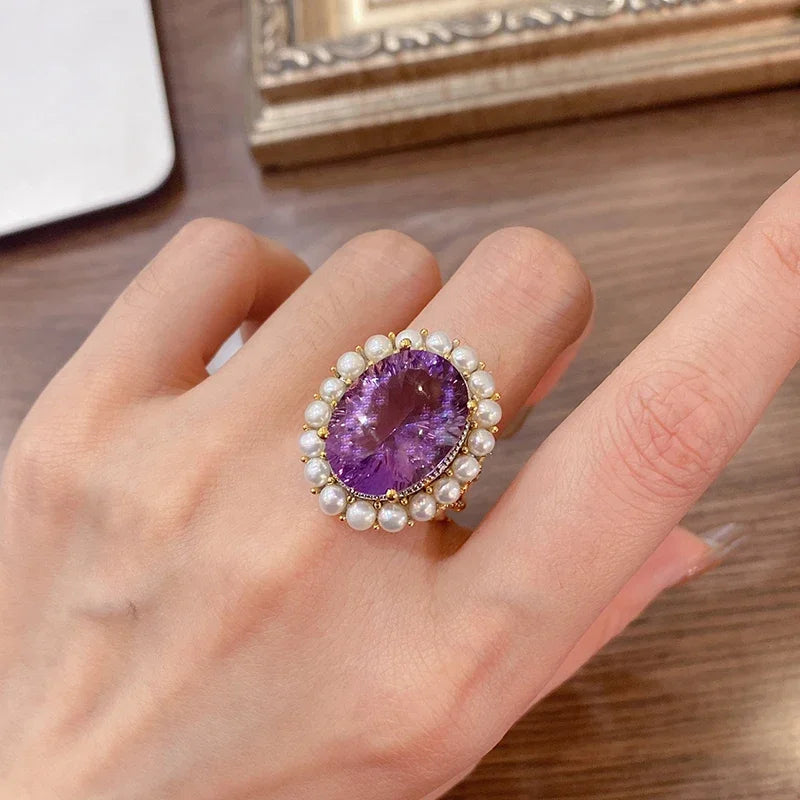 925 Silver Amethyst Engagement Ring for Women