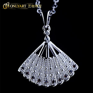 925 Silver Fan Pendant Necklace Olive Stone Chain Jewelry