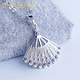 925 Silver Fan Pendant Necklace Olive Stone Chain Jewelry