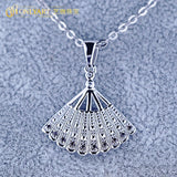 925 Silver Fan Pendant Necklace Olive Stone Chain Jewelry
