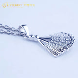 925 Silver Fan Pendant Necklace Olive Stone Chain Jewelry