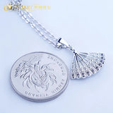 925 Silver Fan Pendant Necklace Olive Stone Chain Jewelry