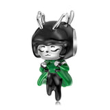 925 Silver Cartoon College Glasses Boy Elk Girl Fighter Charms