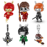 925 Silver Cartoon College Glasses Boy Elk Girl Fighter Charms