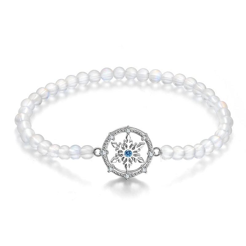 925 Silver Snowflake Moonstone Bracelet Forever Love Women Bracelet