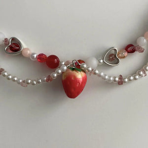 Strawberry Necklace Pearls Beaded Y2K Choker Glass Beaded Necklace