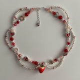 Strawberry Necklace Pearls Beaded Y2K Choker Glass Beaded Necklace