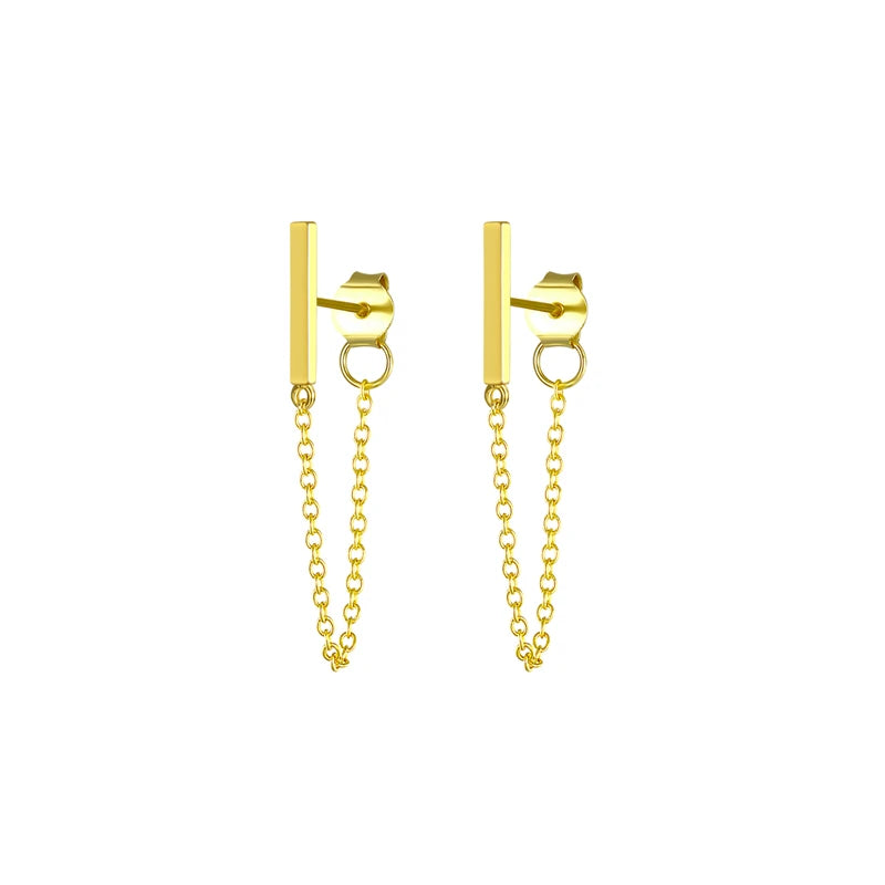 925 Silver Chain Tassel Stud Earrings for Women Wedding A30