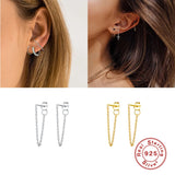 925 Silver Chain Tassel Stud Earrings for Women Wedding A30