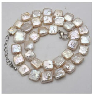 10mm Square Coin Baroque Pearl Necklace 16.5-17in