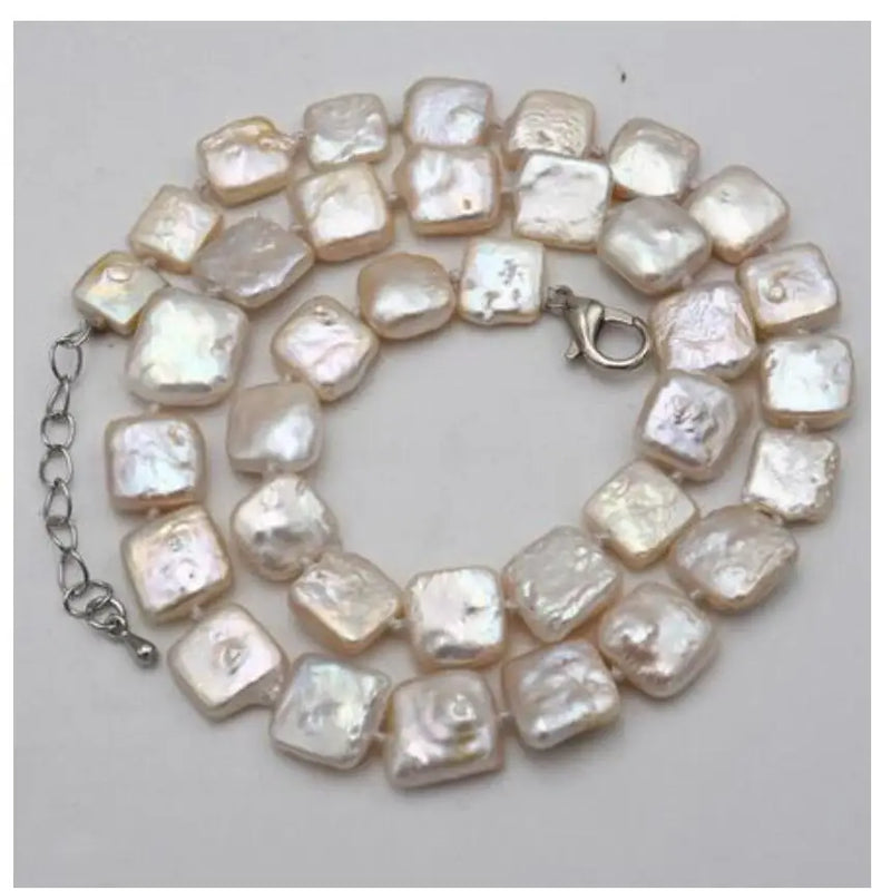 10mm Square Coin Baroque Pearl Necklace 16.5-17in