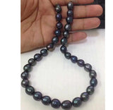 Stunning 9-10mm Tahitian Green Baroque Pearl Necklace 18in