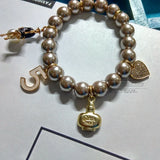 Elastic Pearl Beaded Bracelet with Crystal Love Flower