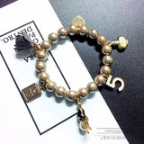 Elastic Pearl Beaded Bracelet with Crystal Love Flower