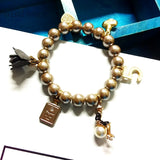 Elastic Pearl Beaded Bracelet with Crystal Love Flower
