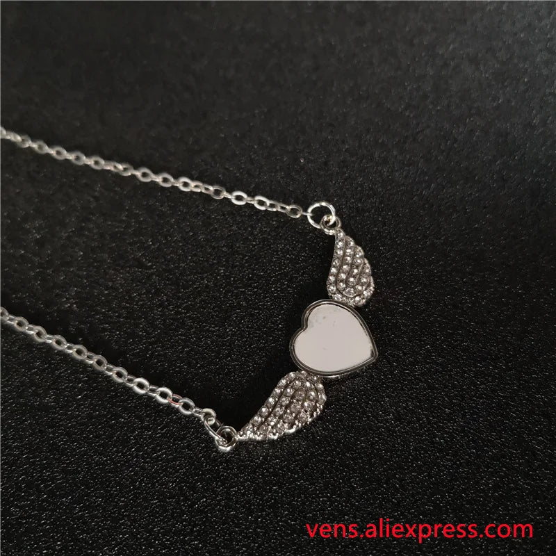 Sublimation Angel Wings Necklaces Pendants with Zircon 20pcs/lot