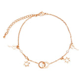 Rose Hexagonal star Round Anklets Women Stainless Steel Charm Gift