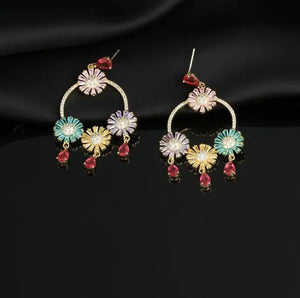 Vintage Tassel Flower Earrings Set - Exaggerated Women's Jewelry