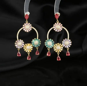Vintage Tassel Flower Earrings Set - Exaggerated Women's Jewelry