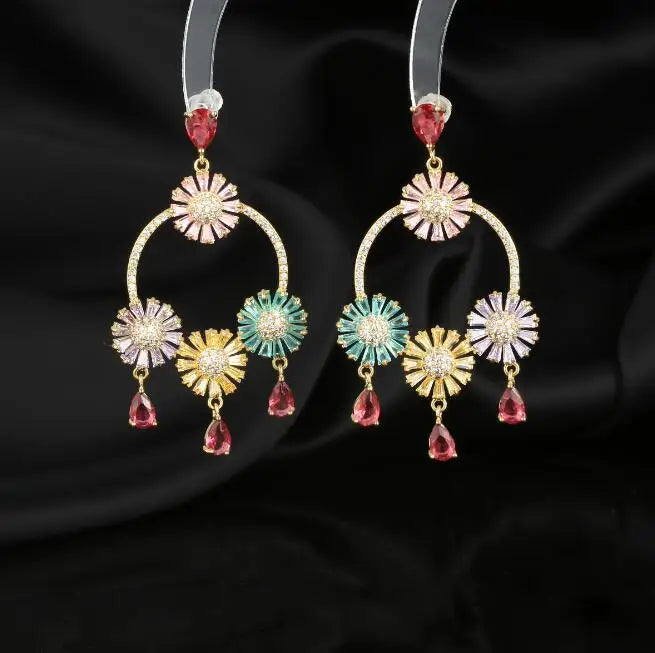 Vintage Tassel Flower Earrings Set - Exaggerated Women's Jewelry