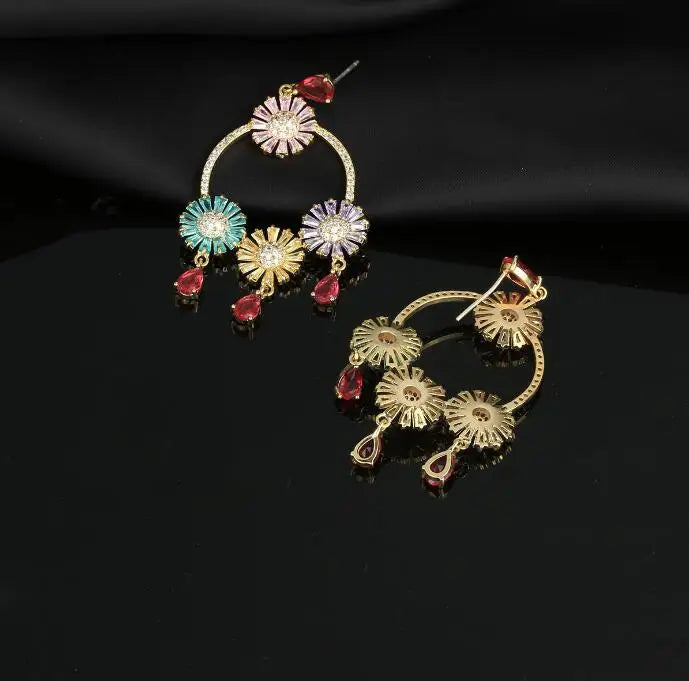 Vintage Tassel Flower Earrings Set - Exaggerated Women's Jewelry