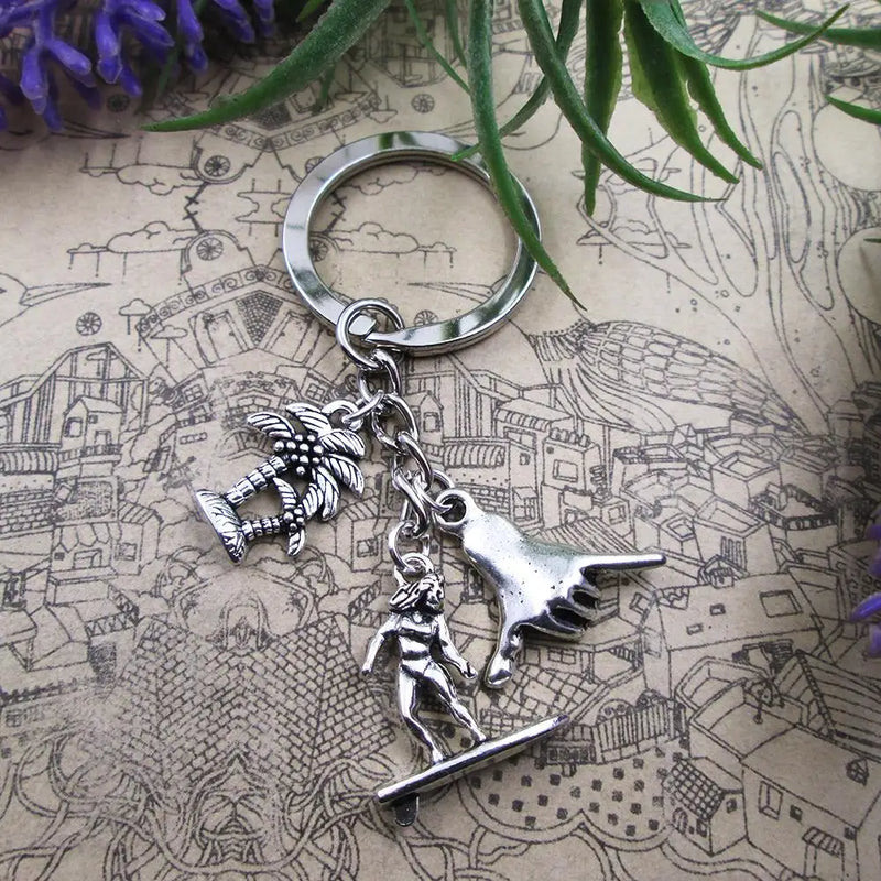 Surfing Seaside Tourism Vacation Antique Charm Keyring Gift Birthday