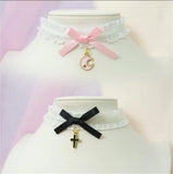 Cross Pendant Bow Choker Ribbon Chain Necklace B972