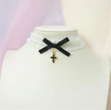 Cross Pendant Bow Choker Ribbon Chain Necklace B972