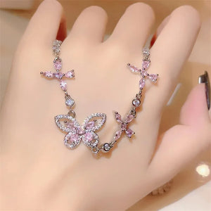 Pink Butterfly Asymmetric Necklace