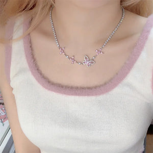 Pink Butterfly Asymmetric Necklace