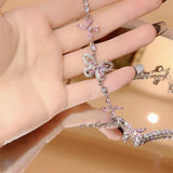 Pink Butterfly Asymmetric Necklace