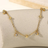 Bohemian Stainless Steel Plated Tassels Charm Bracelet with Crystal Zircon