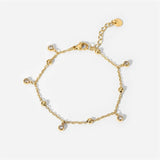 Bohemian Stainless Steel Plated Tassels Charm Bracelet with Crystal Zircon