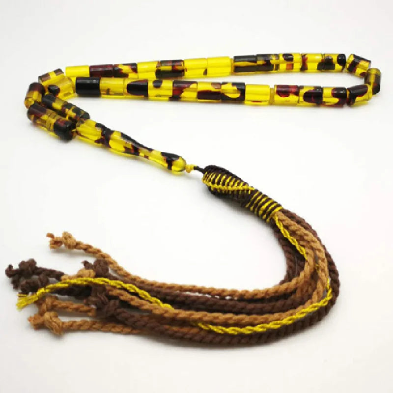 33-Bead Islam Tasbih Resin Bracelet with Tassels Yellow/Red