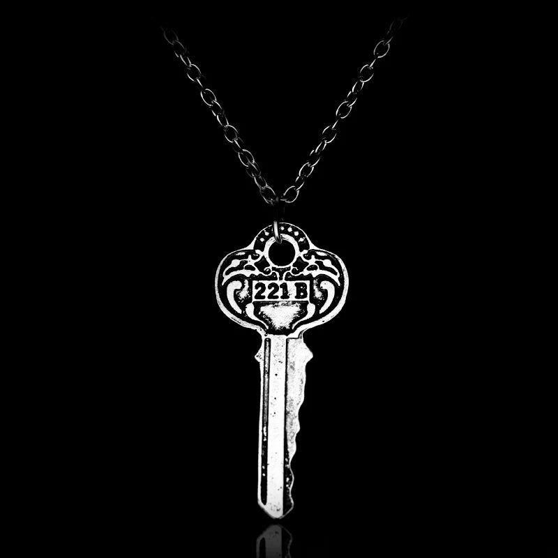 Vintage 221b Key Necklace Sherlock Pendant Bronze Men Women 10 Pcs
