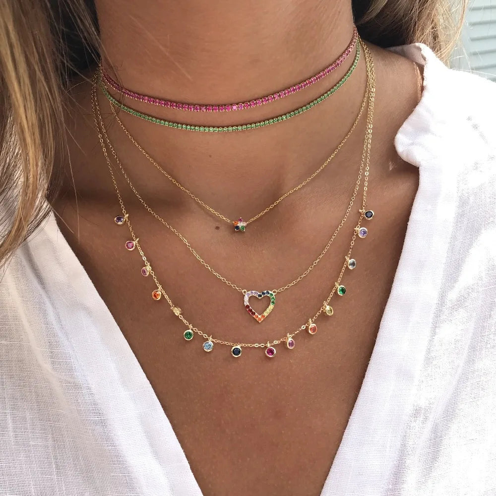 Colorful CZ Tennis Chain Necklace for Women