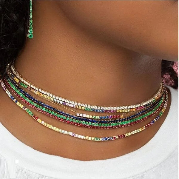 Colorful CZ Tennis Chain Necklace for Women