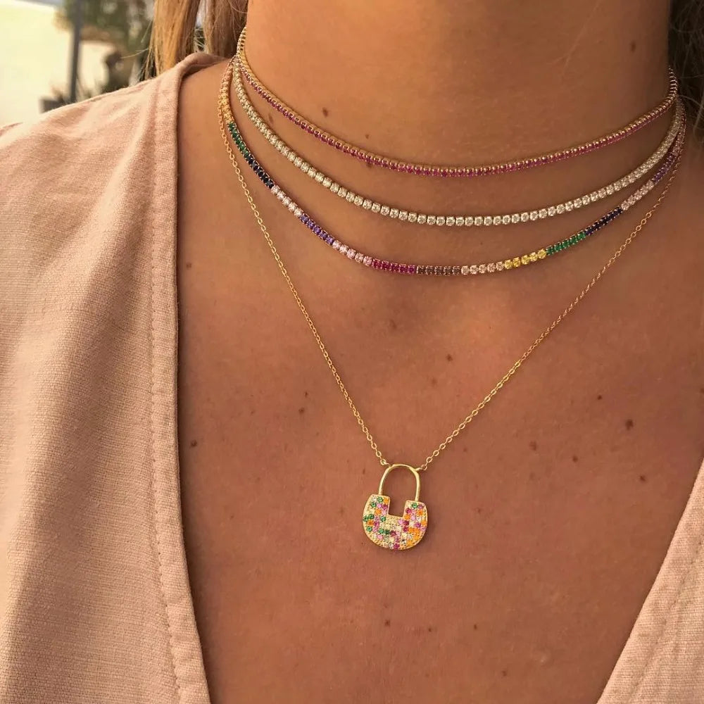 Colorful CZ Tennis Chain Necklace for Women